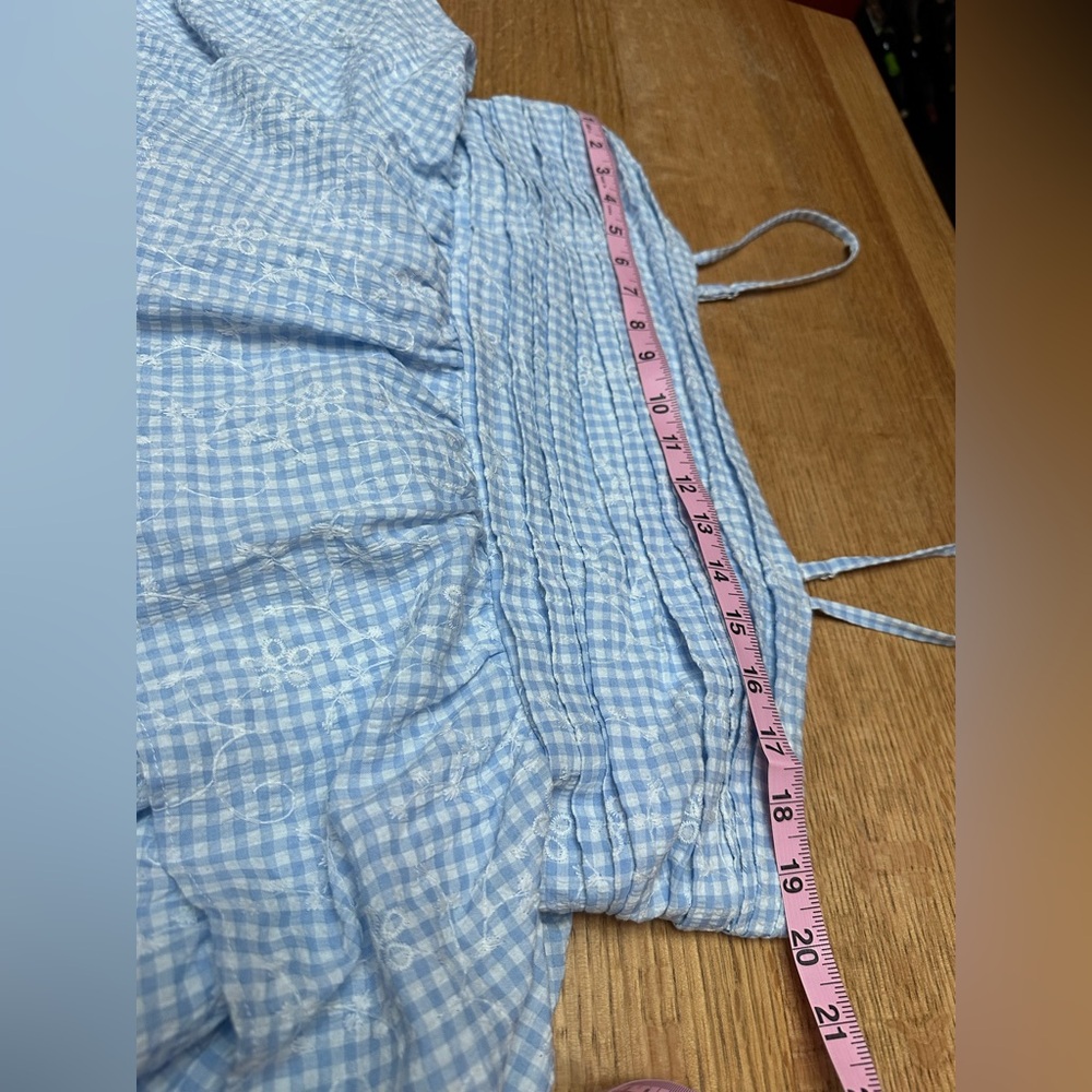 Arula Altar'd State NWOT gingham embroidered tiered mini dress 0X, 20" Ptp - Picture 6 of 9